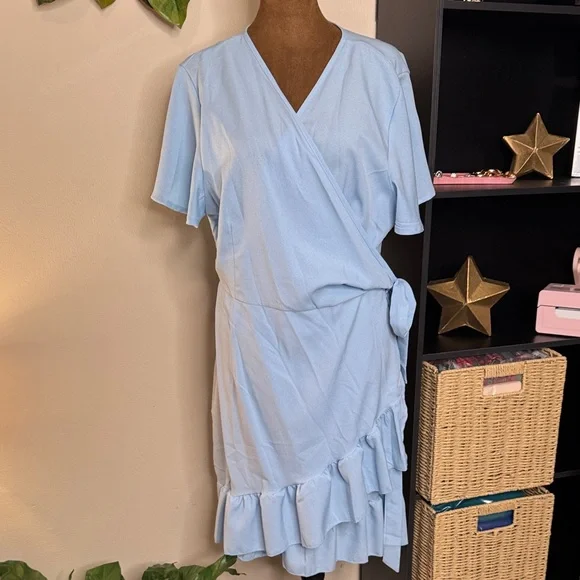Light Blue Wrap Dress - Picture 1 of 2